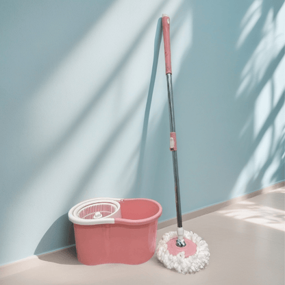 Pink Spin Mop and Bucket with Wringer Set, 360° Spinning Mop Bucket System with 4 Microfiber Mop Replacement Heads and Stainless Steel Adjustable Handle for Floor Cleaning
