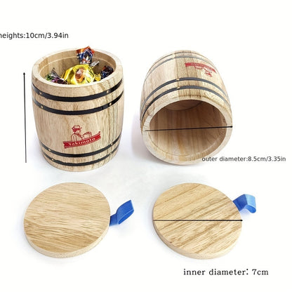 Wooden Barrel Storage Jar with Lid – Rustic Mini Desktop Organizer for Coffee Beans, Sugar, Candy, Keys, Coins & Jewelry | Vintage Handcrafted Trinket Box | Retro Home Office Decor Gift