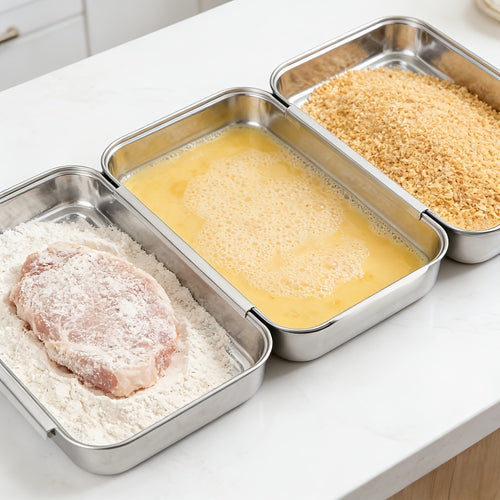 3pcs Breading Tray Set, Stainless Steel Breading Dish for Marinating Meat, Chicken, Fish, Food Prep Trays, Coating Trays Can Be Used for Baking Cake, Oven Safe