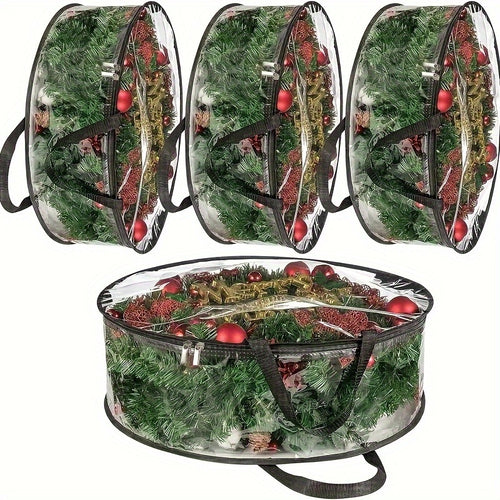 2/4pcs 24-30 Inch Transparent Wreath Storage Bags - Heavy-Duty PVC Garland Protectors with Handles for Seasonal Christmas Wreaths Storage, Organization, And Protection, Ideal for Winter Christmas Party Gift Supplies And Organizer Needs
