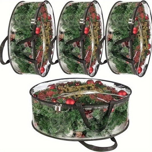 2/4pcs 24-30 Inch Transparent Wreath Storage Bags - Heavy-Duty PVC Garland Protectors with Handles for Seasonal Christmas Wreaths Storage, Organization, And Protection, Ideal for Winter Christmas Party Gift Supplies And Organizer Needs
