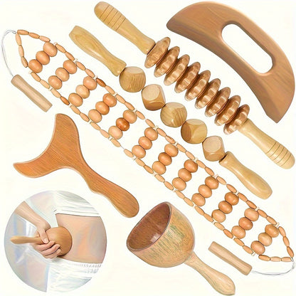 6pcs Wooden Massage Tool Set for Face - Sunhill Manual Facial Massager Kit with Wooden Rollers, Pointed, Bead, and Textured Heads for Full Body Relaxation and Wellness, Massage Tools for Body