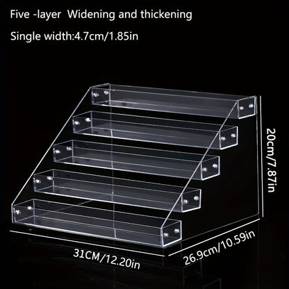 Clear Acrylic Makeup Organizer 5-Tier Cosmetic Storage with Multiple Compartments for Perfume Lipstick Skincare Nail Polish Jewelry Vanity Dorm Bedroom