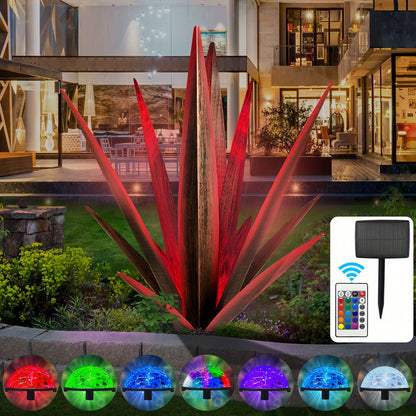 26-inch Large-scale Rustic Agave Metal Sculpture, Hand-painted Garden And Courtyard Statue With Remote Control, Solar-powered Lawn Decoration