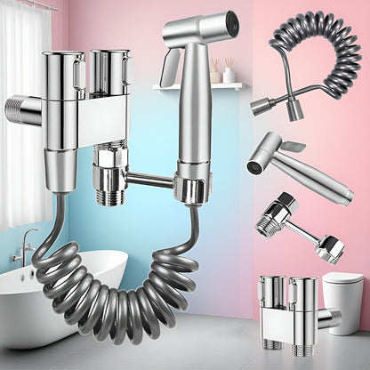 6Pcs Wall Mounted Bidet Sprayer Kit, Handheld Pressure Toilet Sprayer with Hose & Holder, Self-Cleaning Personal Hygiene Sprayer for Bathroom, Pet Shower & Toilet Cleaning