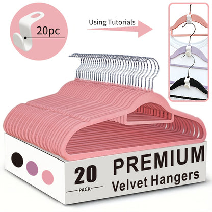 50pcs Set/20pcs Set (17 Inch Large Heavy-duty Anti Slip Flocking Hanger, 50pcss/20 Hanger Buckles As A Gift, Space Saving Wardrobe Organizer, 360 ° Rotating Hook, Suitable For Various Wardrobe High-quality Velvet, Christmas Day)