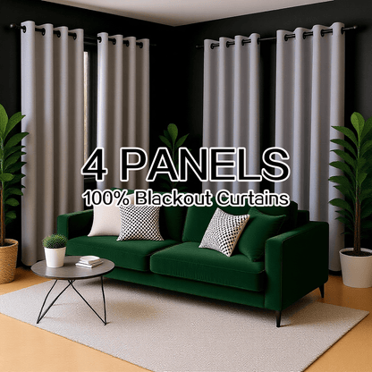 4 Panels 100% Blackout Curtains Heat Insulation Noise Reduction Privacy Protection Thermal Insulated Light Blocking Room Darkening Energy Saving Window Curtains Partition Curtains Suitable for Living Rooms Bedrooms Balconies and Courtyards