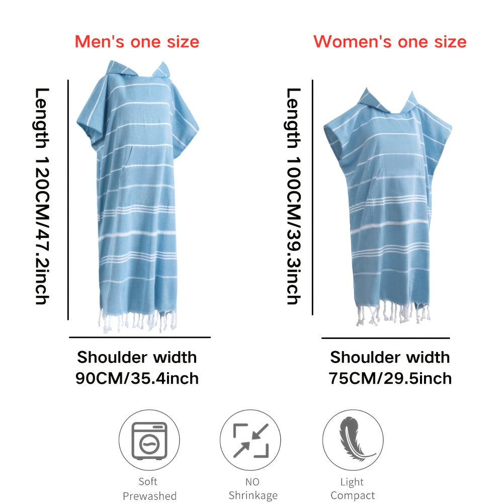 Turkish Wearable Beach Towel Sandproof Cotton Large Surf Poncho Hooded Wetsuit Changing Towel Quick Drying Sandproof, Thin Hooded Bathrobe, Lightweight, Suitable for Swimming, Bathing, Diving, Beach Surfing, Bathroom Accessory, Beach Essentials