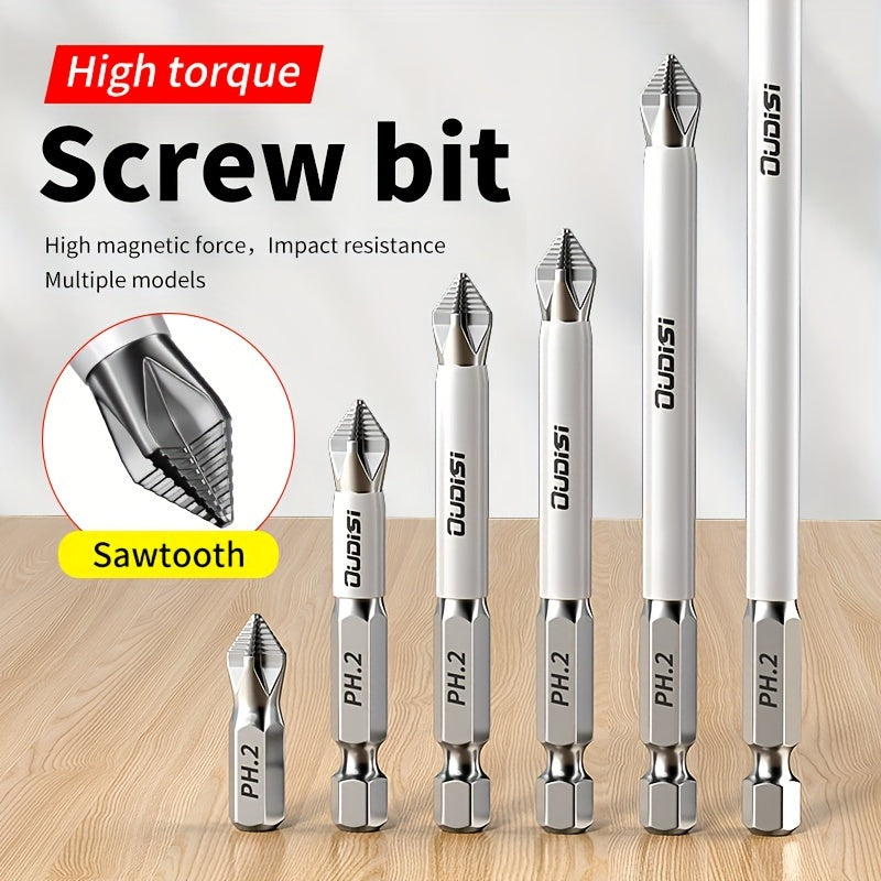 6pcs Non-slip Cross Drill, High-strength Magnetic Screwdriver Bit, High Hardness, Impact Resistance, Electric Screwdriver Tool Set Hand Electric Drill Rotary Screwdriver.