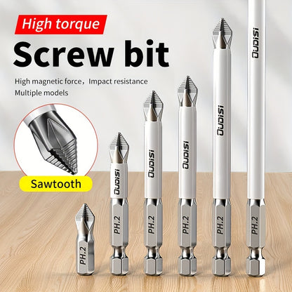 6pcs Non-slip Cross Drill, High-strength Magnetic Screwdriver Bit, High Hardness, Impact Resistance, Electric Screwdriver Tool Set Hand Electric Drill Rotary Screwdriver.