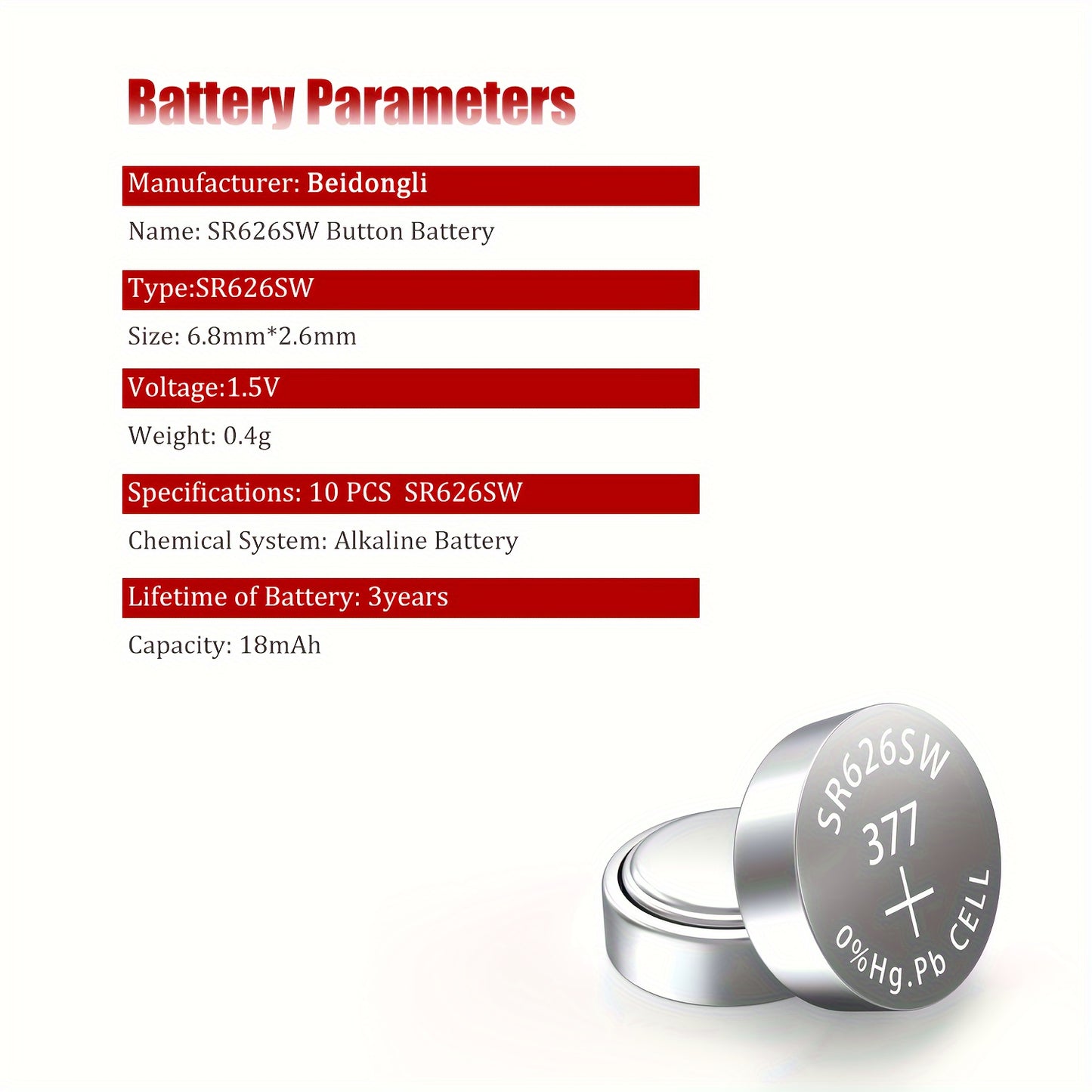 Watch Battery SR626SW 60pcs 1.55V Alkaline Button Cell 377 376 AG4 LR626 for Watches Calculators Remote Controls Small Electronics Bulk Pack