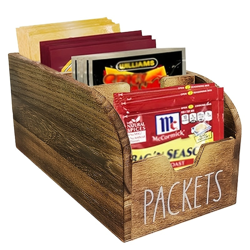 Wooden Spice Rack Organizer with Compartments Rustic Vintage Kitchen Countertop Storage Box for Seasoning Bags Tea Bags Coffee Snacks Space-Saving Display Rack Home Decor Black Brown 1pc or 2pcs