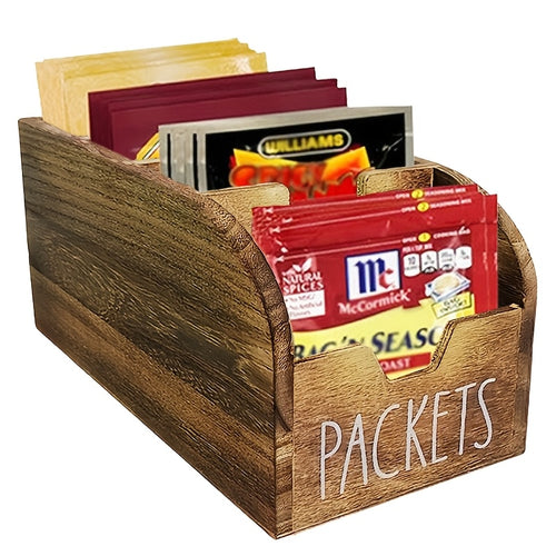 Wooden Spice Rack Organizer with Compartments Rustic Vintage Kitchen Countertop Storage Box for Seasoning Bags Tea Bags Coffee Snacks Space-Saving Display Rack Home Decor Black Brown 1pc or 2pcs