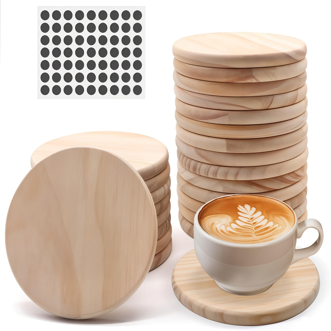 24/48/96pieces Unfinished Wood Coaster Blanks(4 Inch Square & Round) With Non-Slip Foam Stickers - DIY Craft Supplies For Painting, Engraving, Burning & Decor - Ideal Handmade Gifts & Home Decor For Christmas Halloween Easter, Mother'S Day Craft Gift