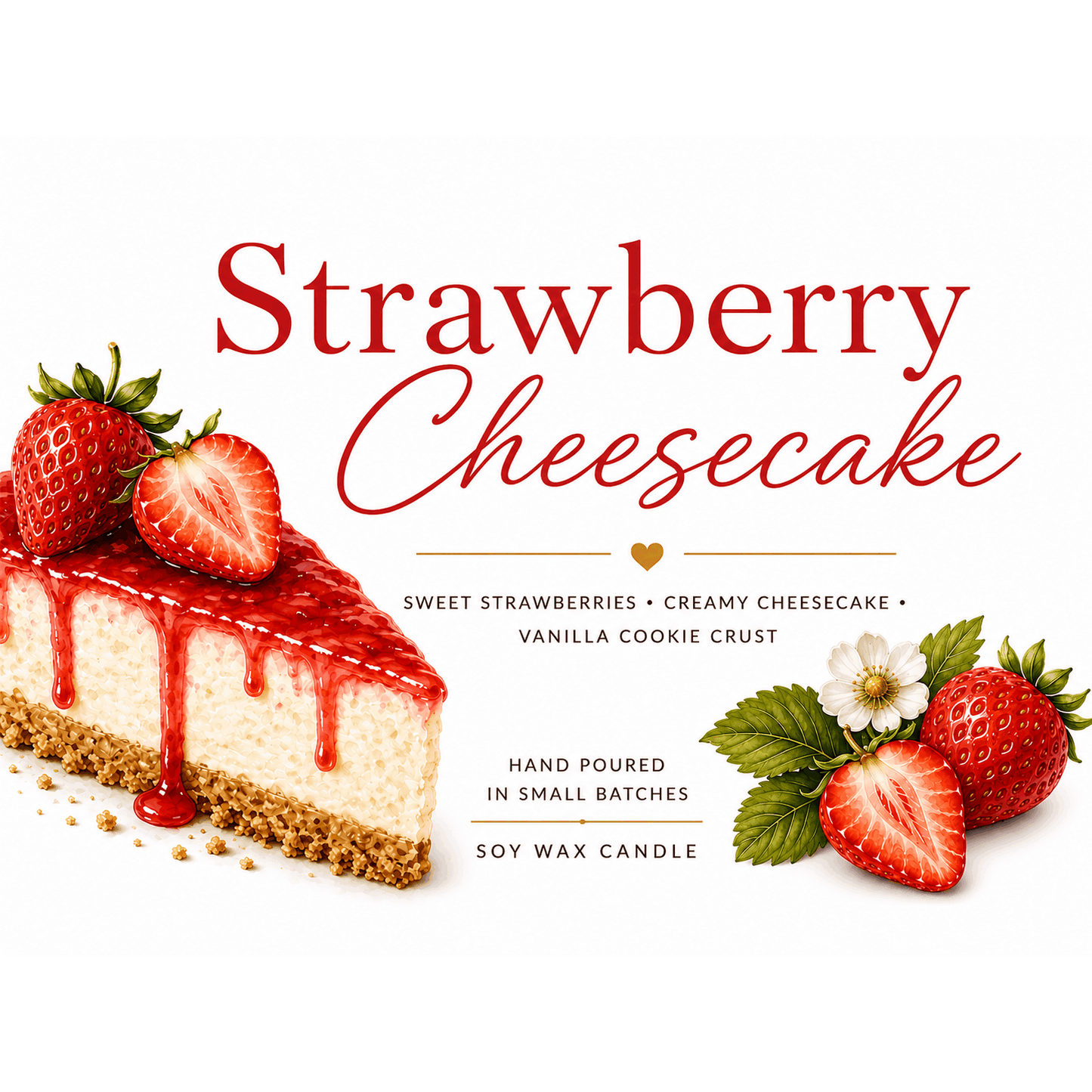 Strawberry Cheesecake Scented Soy Wax Candle | Holiday Candles | Fall Candles | Food Candle | Holiday Gifts | Seasonal Candle | Strawberries | Vanilla