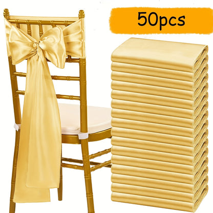 50pcs Satin Chair Waist Belt Bow Universal Chair Cover for Wedding Reception Restaurant Banquet, Party, Hotel Event Decoration (7 X 108 Inches)
