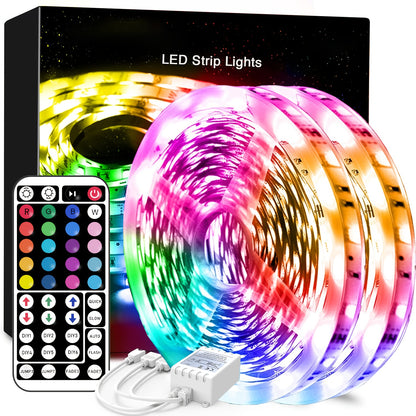 RGB LED Strip Lights 50ft/100ft – Color Changing Tape Light with 44-Key Remote, 20 Colors & 8 Modes, Easy Install, for Bedroom, Living Room, Kitchen, Bar, Wedding & Party Decoration