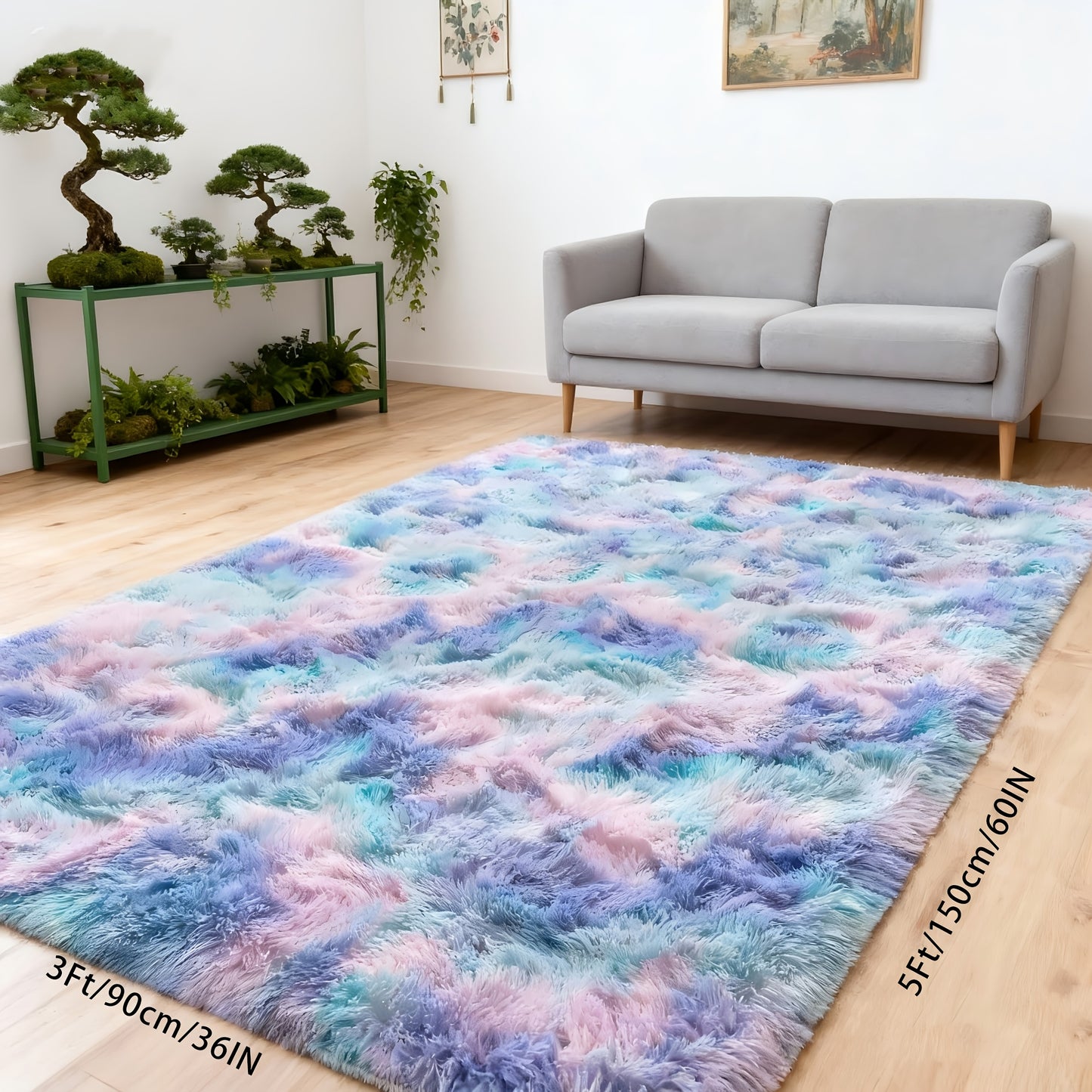 Purple Rainbow Shag Area Rug, Soft And Fluffy, Non-Slip, Machine Washable Carpet Available in Various Sizes for Living Rooms, Bedrooms, Dining Rooms, And Home Offices, Perfect for Christmas Home Decoration