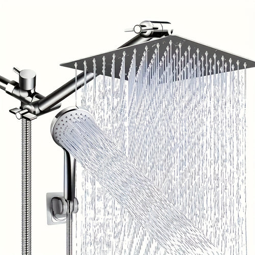 High-Pressure Shower Head and Handheld Shower Combination - Wall-Mounted with 9-Spray Settings, Leakproof Design, Adjustable Angle Rainfall System & Hose Suitable for Modern Bathrooms