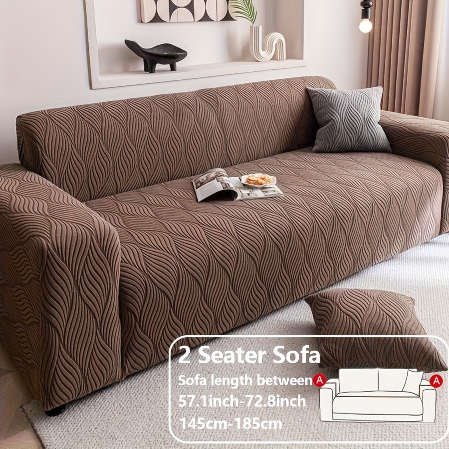 1pc Modern Jacquard Sofa Cover, Elastic Polar Fleece Artistic Style, Slip-Resistant And Durable, All-Season Furniture Protector for Living Room, Office, Bedroom Includes Matching Pillow Covers, Free Same Style Pillowcase: 1pc