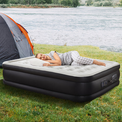 Flocking Inflatable Mattress with Pump, High Load Capacity and Easy Storage Air Mattresses, Air Sleeping Bed for Camping, Hiking, Beach, Indoor, Outdoor
