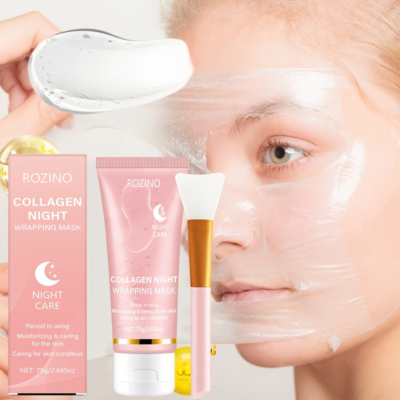 Collagen Overnight Wrapping Off Facial Mask Pack | with Hyaluronic Acid, Elasticity - Hydration Care, Sagging - Dullness - Hydrolyzed Collagen for Glowing Skin-Hydrating Face Mask - Deep Moisture for Dry Skin, Korean Skin Care, 2.645Oz