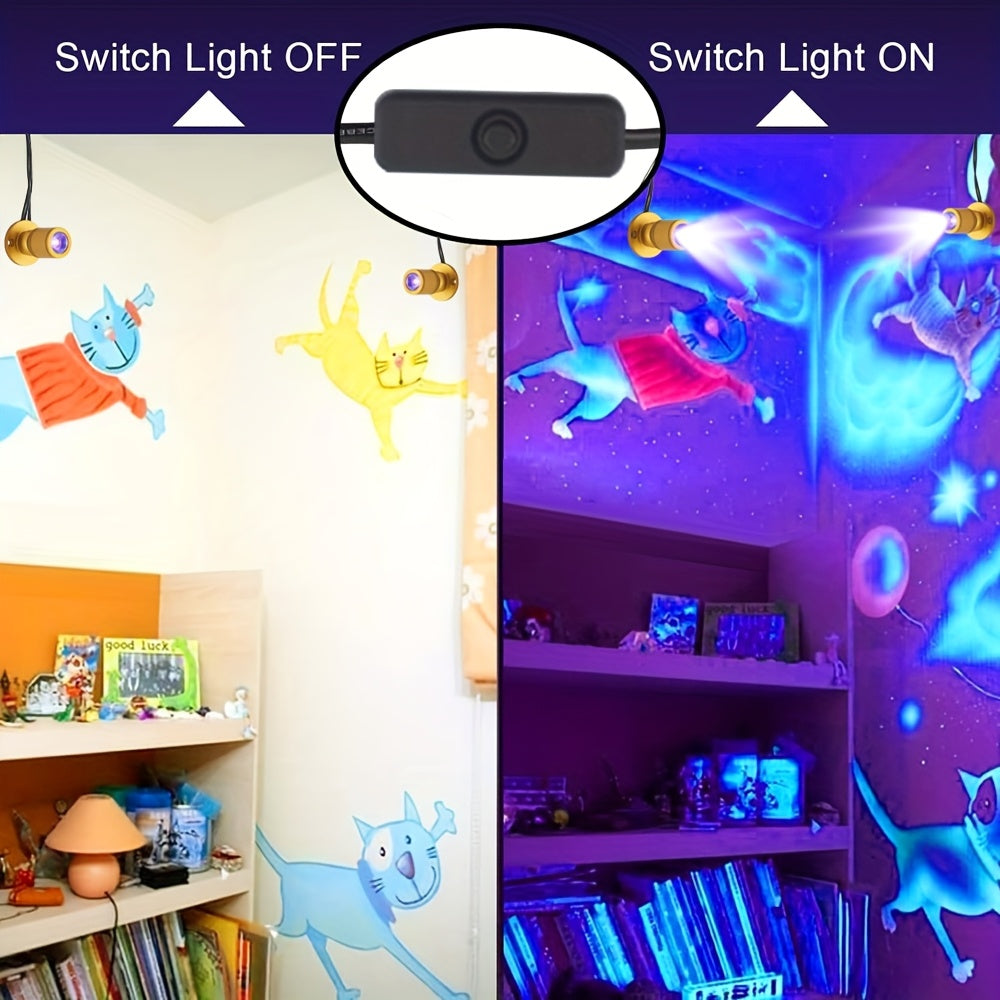 6/4/2pcs LED UV Blacklight, USB Powered 1W Blacklight, Violet Mini Spotlight Glow In The Dark for Party Supplies, LED Blacklight for Fluorescent Glow Parties, Tapestry, UV Reactive, Body Painting Effects, Christmas Home Decoration, with On/off Switch