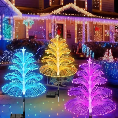 Solar Christmas Tree Lights Fiber Optic Star, 7-Color LED IP65 Waterproof Garden Stake Lights — 2 or 5 Layer Star for Lawn, Pathway, Patio & Holiday Decor | 2, 4 or 6 Pack