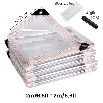 Clear Waterproof Tarp Heavy Duty Transparent PE Tarpaulin with Grommets – Rainproof Cover for Porch Canopy Henhouse Plant Camping & Outdoor Garden, Multi-Size