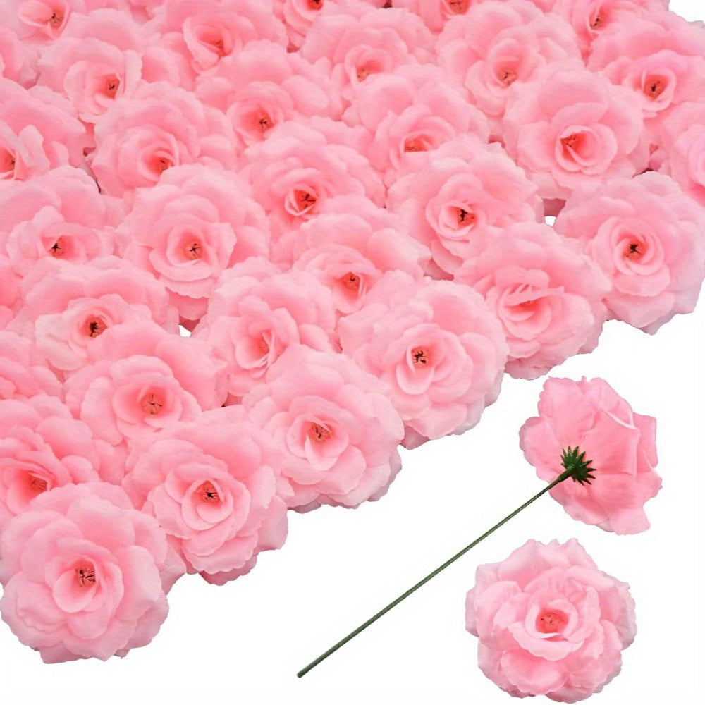 50pcs Rose Flowers with Stem, Artificial Flowers, Used for Wedding Decoration Handmade Flowers And Valentine'S Day Decoration, Fake Rose 3 Inches And 6 Inches Stem