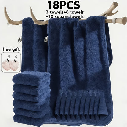 18/20pcs Bath Towel Set, Enlarged Women'S And Men'S Coral Fleece Bath Towels, 100% Microfiber Bath Towel Set, Absorbent, Quick Drying, Soft And Comfortable, Large Bath Towels Suitable For Home, Bathroom, Spa Or Gift, Bath Ball, Wash Cloths