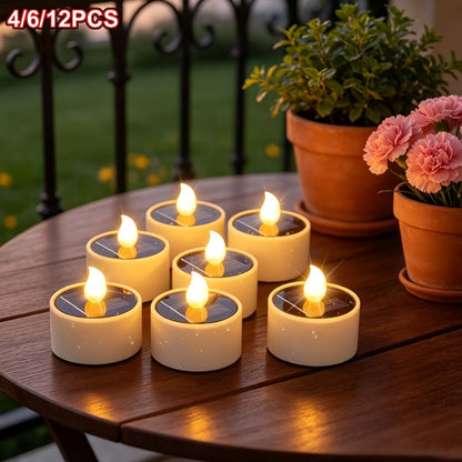 4/6/12pcs Solar Candle Outdoor Waterproof IP44, LED Flameless Solar Tealight Candle with Dusk to Dawn Sensor for Outdoor Window Lanterns Balcony Garden Terrace Decoration