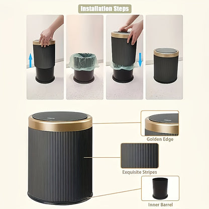1pc 3.17gal Elegant Large Capacity Push-Top Waste Bin, Double Inner Bins, Odor-Resistant Oval Rubbish Container, Contemporary Plastic Trash Can for Kitchen, Bedroom, Living Room, Bathroom, Holiday Gifts, Halloween Presents