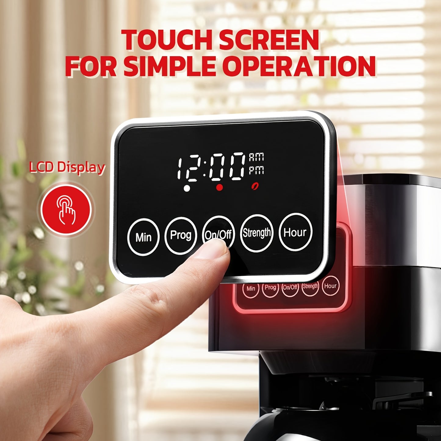 Touch Screen Programmable Drip Coffee Maker, Stainless Steel, Pause & Serve, Customizable Brew Strength, Keep Warm, Auto Shut-Off, Modern Coffee Machine for Home Kitchen