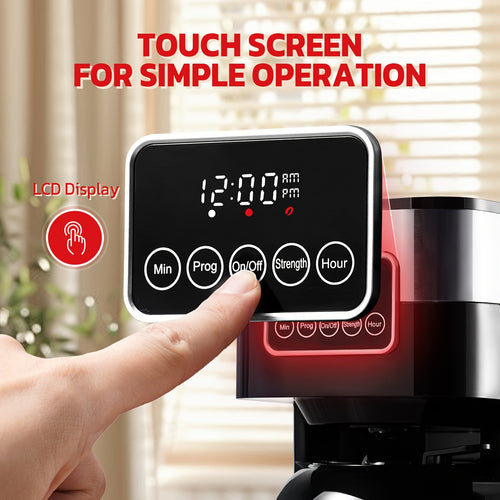 Touch Screen Programmable Drip Coffee Maker, Stainless Steel, Pause & Serve, Customizable Brew Strength, Keep Warm, Auto Shut-Off, Modern Coffee Machine for Home Kitchen