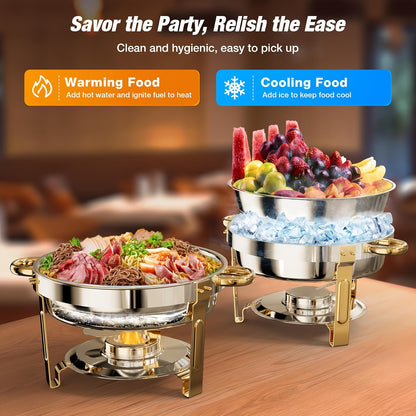 6/9QT Chafing Dishes For Buffet, 1/2/4/6 Pack Round Chafing Dish Buffet Set, High Grade Stainless Steel Buffet Food Warmers Sets For Catering Events Parties Dinners With Complete Set, Golden And Silver, Only For Cooking