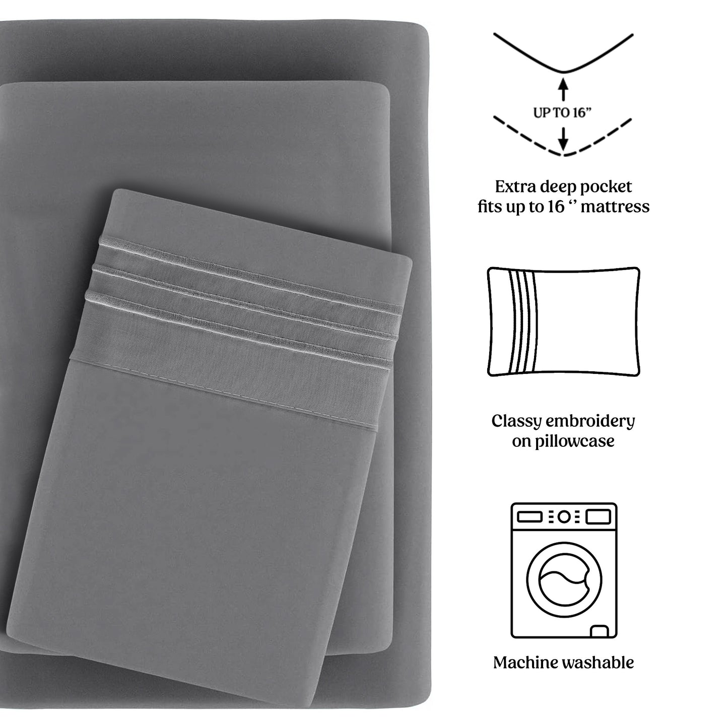 Lux Decor 4 Pieces Solid Bedsheets - 1800 Series Stylish Comfy Bedding Sheet Set - Hotel Luxury Skin Friendly Cooling Sheets & Embroidered Pillowcases Without Filler - Classic Collection With 16 Inches Deep Pocket Room decor - Shrinkage & Fade Resistant