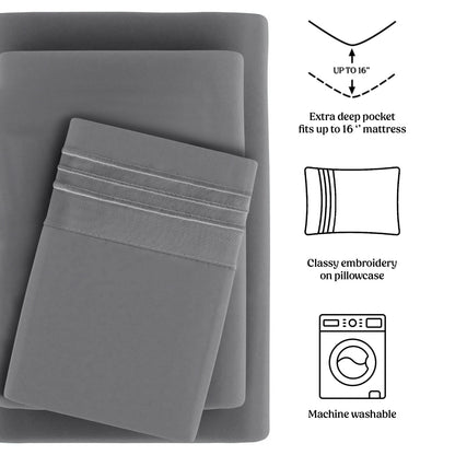 Lux Decor 4 Pieces Solid Bedsheets - 1800 Series Stylish Comfy Bedding Sheet Set - Hotel Luxury Skin Friendly Cooling Sheets & Embroidered Pillowcases Without Filler - Classic Collection With 16 Inches Deep Pocket Room decor - Shrinkage & Fade Resistant