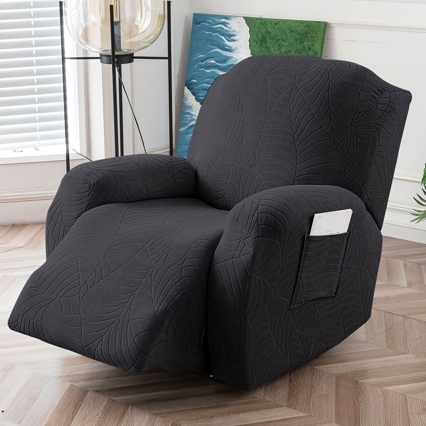 1/2/3/ Seat Plus Center Control Recliner Sofa Cover, Winter Insulation, Furniture Decoration, High Stretch Big Leaves Jacquard Sofa Recliner Cover, Soft And Washable, Loveseat Recliner Cover with Console, Home Decoration, Mother'S Day Gifts