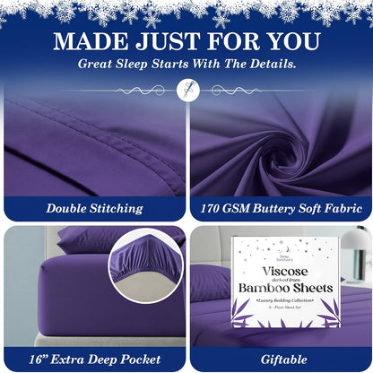 for extra Deep Pocket Bamboo Sheets Set - 4/6pcs Breathable & Cooling Bamboo Bed Sheet Set, Kid Sheet & Pillowcase Sets, Hotel Luxury, Soft Wrinkle-Free For Extra Deep Mattresses, Room Decor