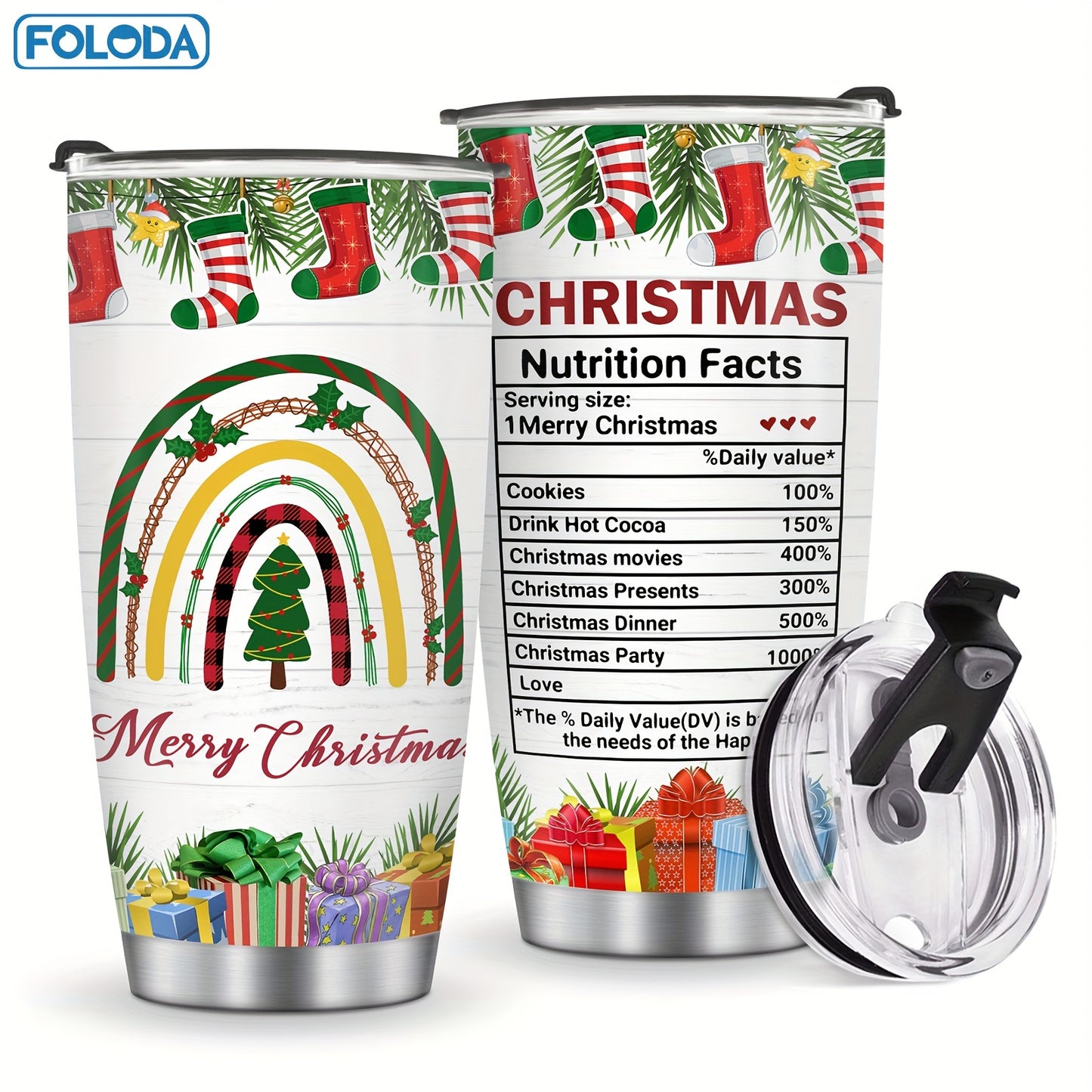 Foloda 1pc Red Truck Tumbler Christmas Patterns Tumbler Merry Christmas Gift Tumbler Stainless Steel Double Wall Vacuum Insulated Tumblers 20oz Coffee Travel Mug Xmas Gift Red Truck Gifts For Men Women Friend Parent Teacher Birthday