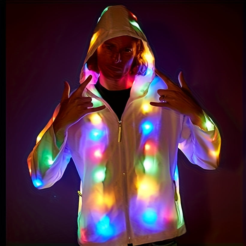 1 LED Party Jacket for Adults - Washable, Colorful Glowing Costume Suitable for Halloween, Christmas, Dance, And Social Gatherings - Unisex, Battery Powered (Excluding AA Batteries), Polyester Fabric, Perfect for Parties And Events, Holiday Attire