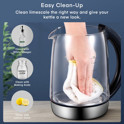 Electric Tea Kettle with 9 Temperature Control Presets – 1.7L Borosilicate Glass Kettle, 1200W, Removable Infuser, 2-Hour Keep Warm, Stainless Steel Hot Water & Tea Pot for Home & Office