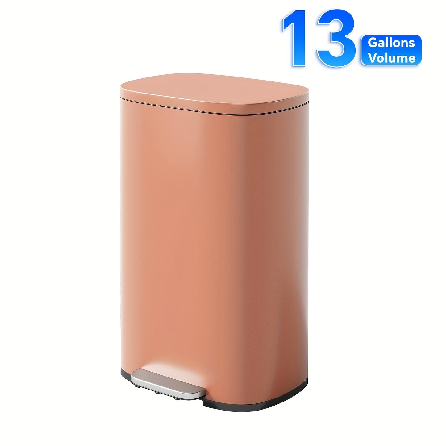 13 Gallon Trash Can, 5L/30/50 Liter Kitchen Garbage Can Fingerprint Proof Stainless Steel with Removable Inner Bucket And Hinged Lids, Pedal Rubbish Bin for Kitchen Home Office