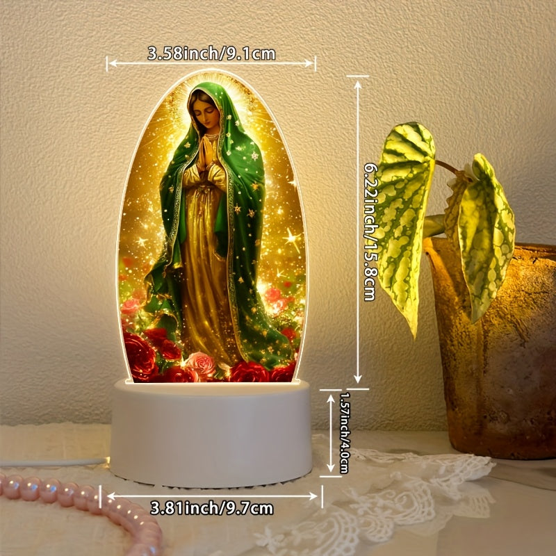 1 Guadalupe Prayer Light with Warm White Light Source And Switch Control Function, Suitable for Christian Home Decoration, Used for Baptism, Worship, Creating Spiritual Atmosphere, New Home Gifts, And Prayer Room Decoration