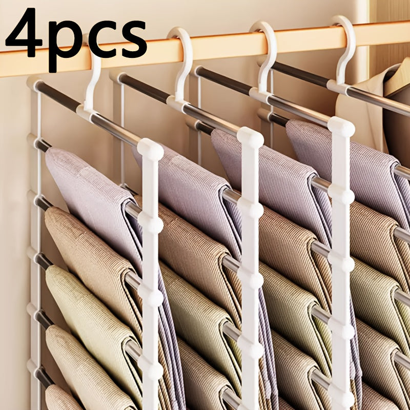 2/4/8pcs Foldable Multi-Layer Pants Hanger - Stainless Steel Non-Slip Closet Organizer For Jeans, Leggings & Scarves - Space-Saving Clothes Rack