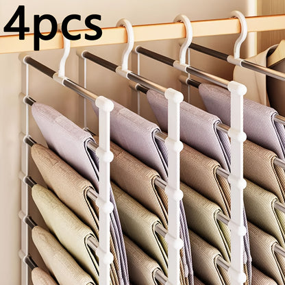 2/4/8pcs Foldable Multi-Layer Pants Hanger - Stainless Steel Non-Slip Closet Organizer For Jeans, Leggings & Scarves - Space-Saving Clothes Rack