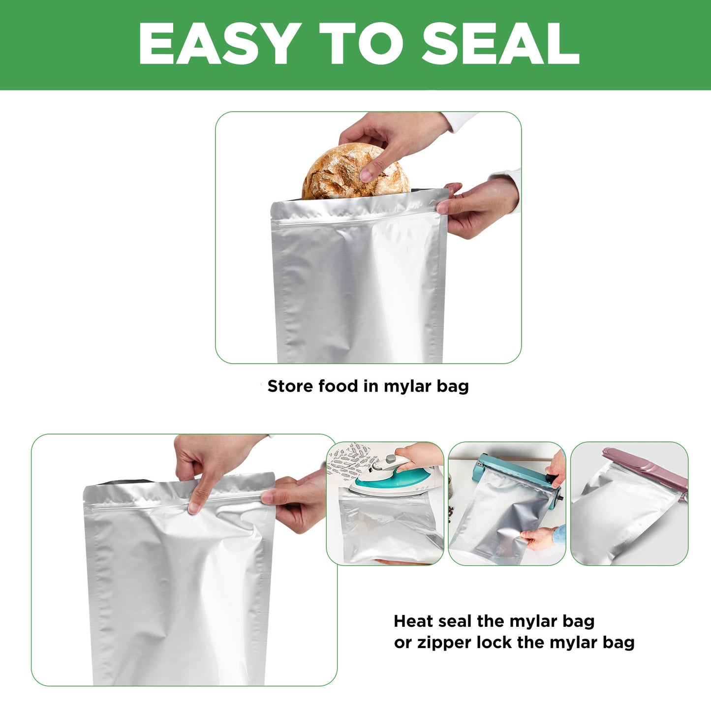 Mylar Bags for Food Storage 1 Gallon 10 Mil Thick – Resealable Zipper & Heat Seal, 40pcs or 100pcs with Label Stickers | Long-Term Food Storage Bags for Dry Goods, Prepping & Pantry Organization