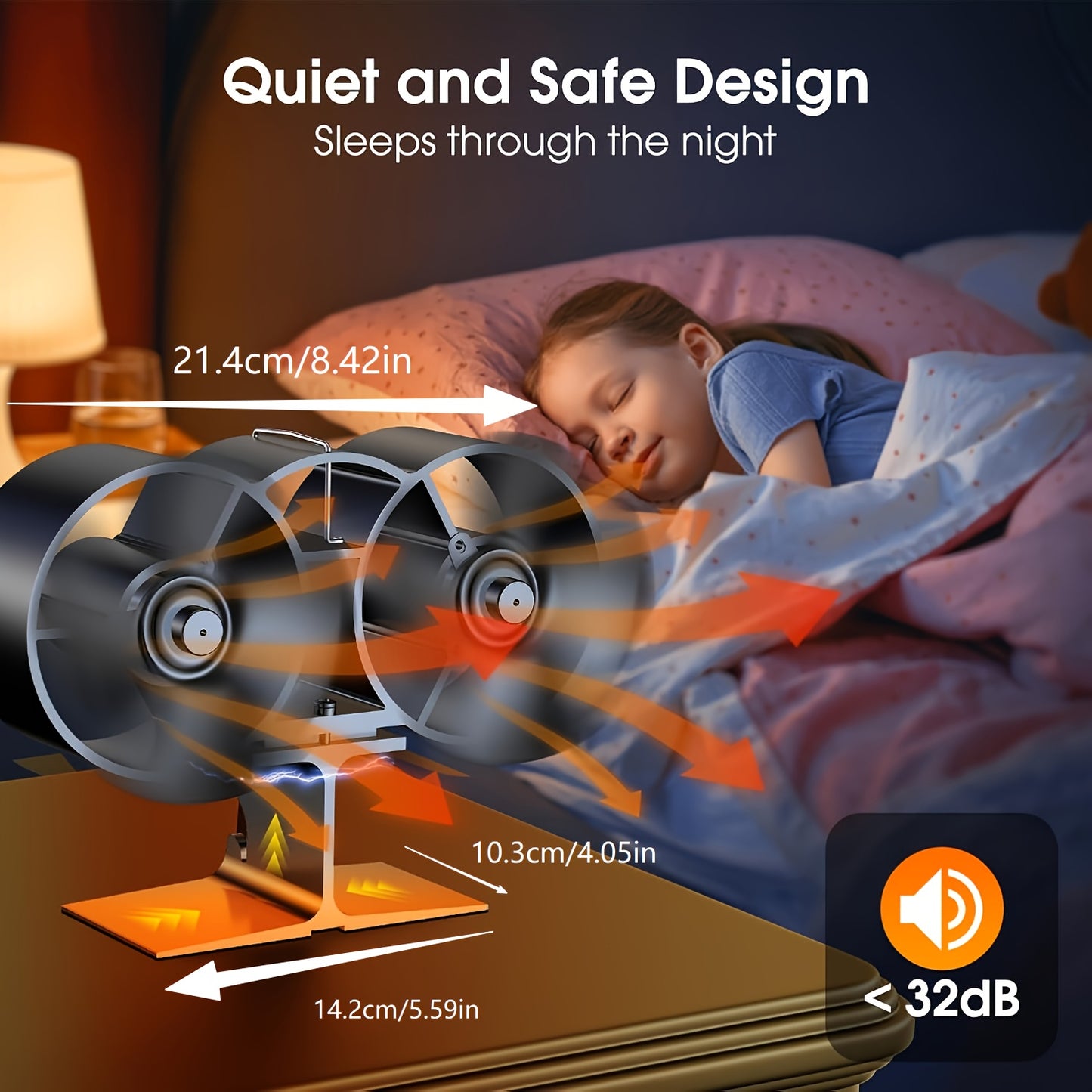 8-Blade Wood Stove Fan, Dual Motor Fireplace Fan for Buddy Heater, Wood/Log Burner Stove