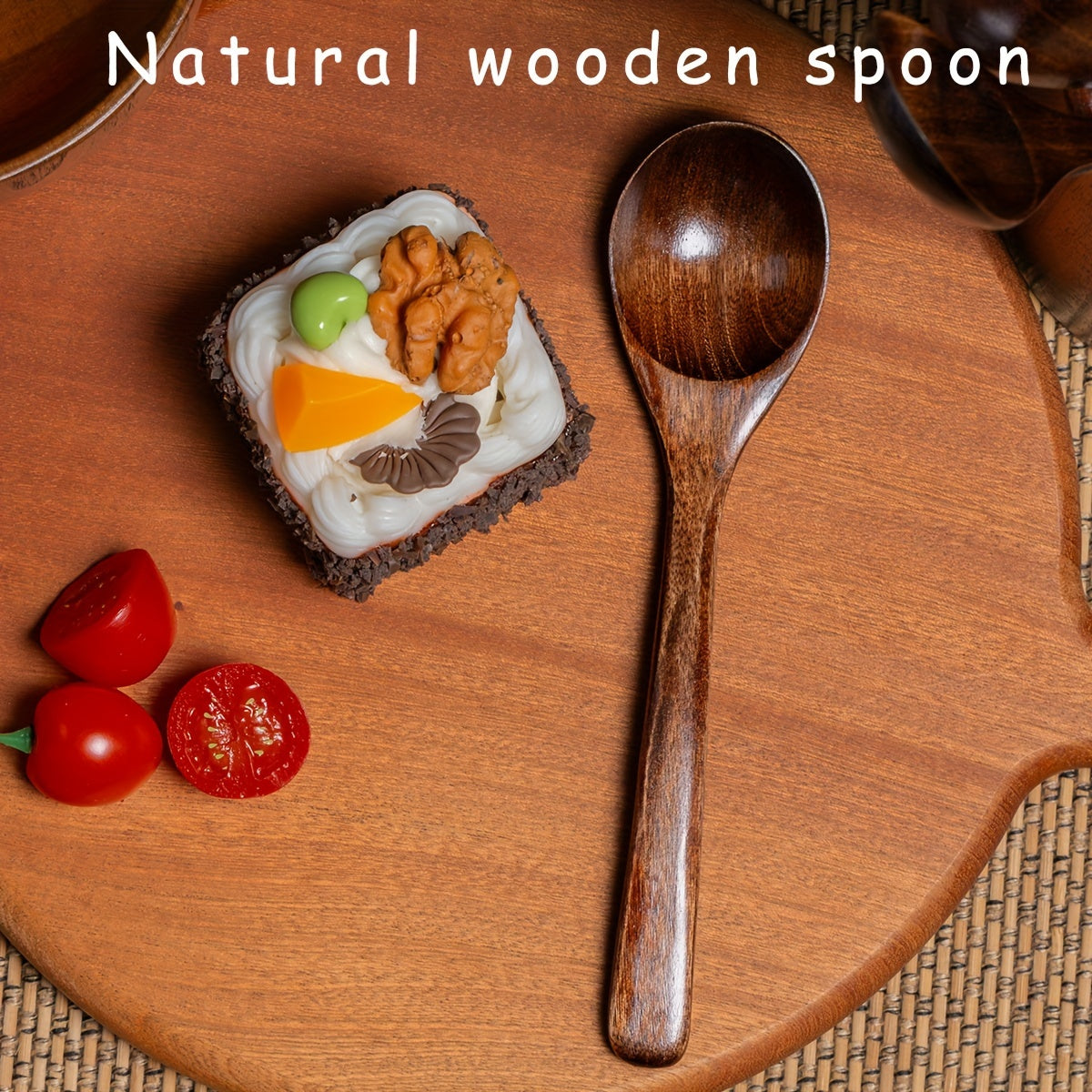 8pcs Wooden Spoons for Eating, 7.28 Inch Wooden Honey Spoons for Tea, Wooden Teaspoons for Stirring Coffee, Small Wooden Spoons for Cooking, Wood Table Spoon Set for Serving Soup And Dessert